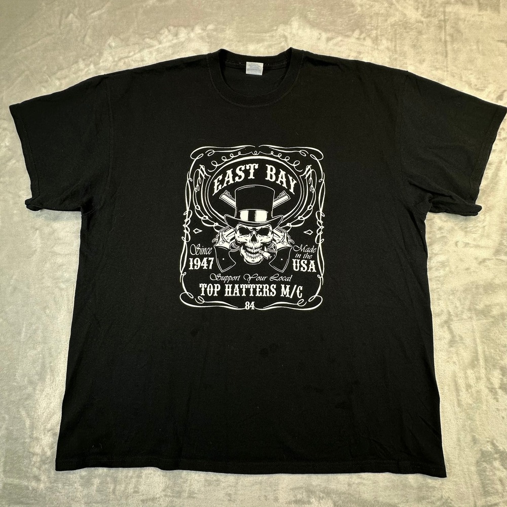 Port & Company T-Shirt Mens 2XL Black Top Hatters MC East Bay Biker Graphic Tee